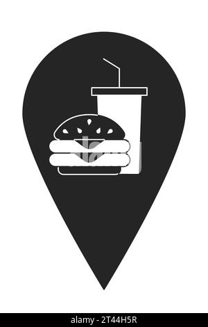 Fast food restaurant map pinpoint black and white 2D line cartoon object Stock Vector
