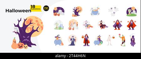 Halloween traditional cartoon flat illustration bundle Stock Vector