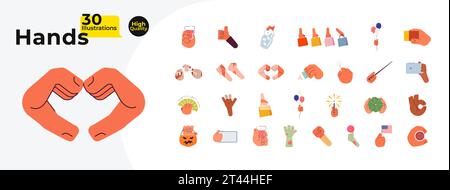 Everyday activities cartoon character hands illustration bundle Stock Vector