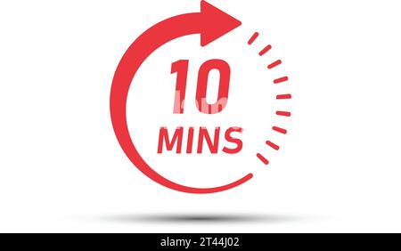 10 minutes on stopwatch icon in flat style. Clock face timer vector illustration on isolated background. Countdown sign business concept. Stock Vector