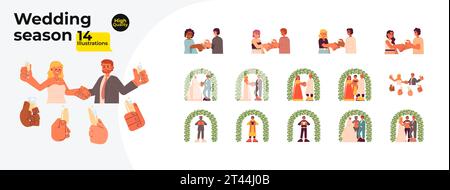 Wedding season cartoon flat illustration bundle Stock Vector