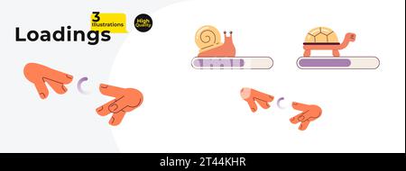 Snail turtle loading bars, spinner vector illustration bundle Stock Vector