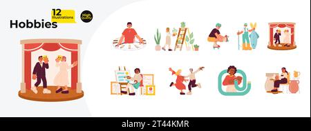 Different hobbies cartoon flat illustration bundle Stock Vector