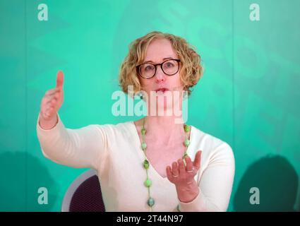 Dunfermline, UK, 28th October 2023: Lorna Slater, co-leader Scottish Green Party, at party conference, Dunfermline Stock Photo