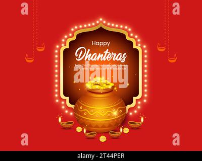 Vector illustration of Gold coin in pot for Dhanteras Celebration on Happy Diwali festival of India vector background. Stock Vector