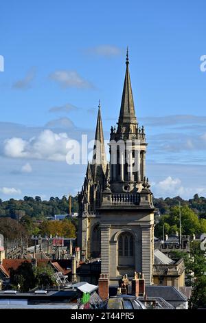 View of rooftops, spire of 14th century of University Church of St Mary the Virgin from Carfax Tower, Oxford Stock Photo