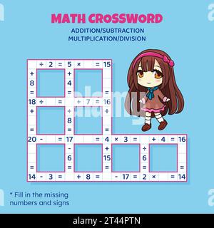 Math Crossword puzzle for kids. Addition, subtraction, multiplication and division Stock Vector