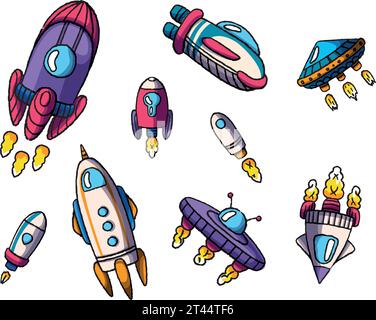 Game spacecraft set isolated on black background. Contemporary vector ...
