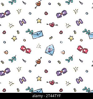 Festive elements pattern. Bright festive digital paper for children, vector graphics, elements of stars, serpentine, bows, heart. Children's design wi Stock Vector