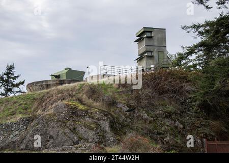Belmont Battery fire tower at Fort Rodd Hill & Fisgard Lighthouse National Historic Site in Victoria, British Columbia, Canada Stock Photo