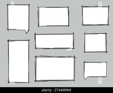 Black marker text boxes with hand-drawn doodles set. Frames for ...
