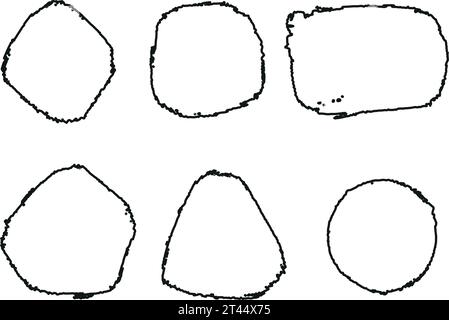 Set of outline frames of geometric shapes on a transparent background, vector graphics, elements for design. Spray effect Stock Vector
