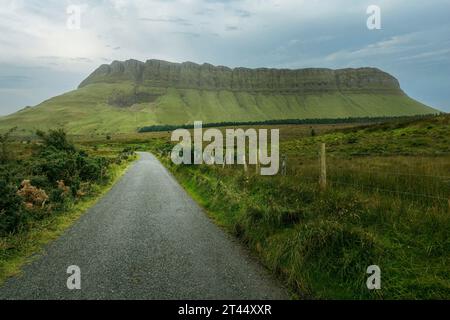 Benbulben is a distinctive table mountain located in County Sligo, Ireland. Stock Photo