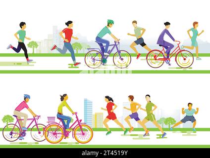 People do sports in their free time, illustration Stock Vector