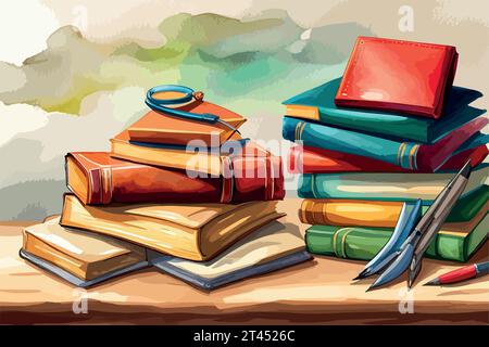 stack of school books drawing