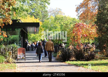 Cafe at Kew Gardens in autumn sunshine, in SW London, UK Stock Photo