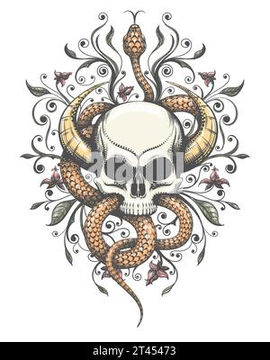 Snakes and flowers. Tattoo art, coloring books. - Stock Illustration  [97649591] - PIXTA
