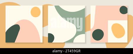 Set of trendy hand drawn organic shapes backgrounds in neutral pastel colors. Contemporary cute square templates for social media posts. Collection Stock Vector