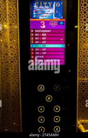 Elevator life electronic display with the ad. Gaziantep hotel Turkey Stock Photo