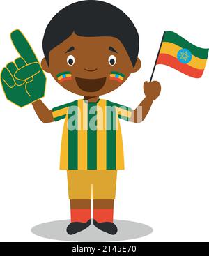 National sport team fan from Ethipia with flag and glove Vector Illustration Stock Vector