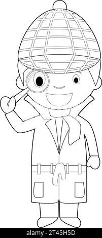 Easy coloring cartoon vector illustration of a detective. Stock Vector