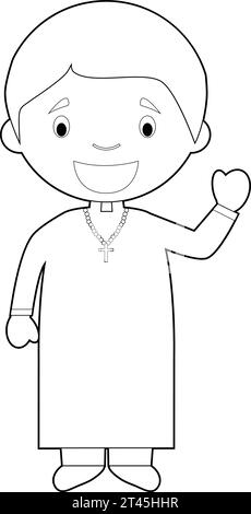 Easy coloring cartoon vector illustration of a priest. Stock Vector