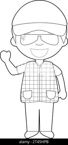 Easy coloring cartoon vector illustration of a trucker. Stock Vector