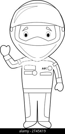 Easy coloring cartoon vector illustration of a race pilot. Stock Vector