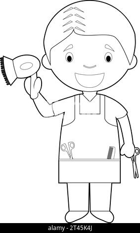 Easy coloring cartoon vector illustration of a hairdresser. Stock Vector