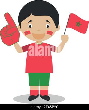 National sport team fan from Morocco with flag and glove Vector Illustration Stock Vector