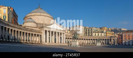 Neaples - The Basilica Reale Pontificia San Francesco da Paola and monument to Charles VII of Naples - Piazza del Plebiscito square. Stock Photo