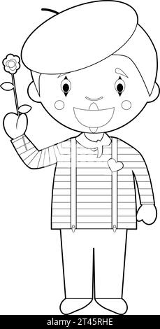 Easy coloring cartoon vector illustration of a mime. Stock Vector