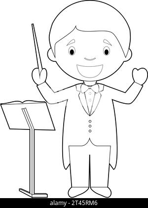 Easy coloring cartoon vector illustration of an orchestra director. Stock Vector