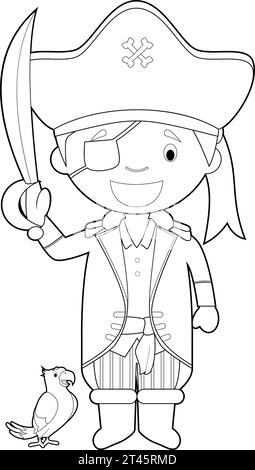Easy coloring cartoon vector illustration of a pirate. Stock Vector