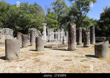 Butrint National Park in Albania. Unesco World Heritage Site. Ruins of the ancient town of Butrint. Remains of the baptistery. Archaeological sites Stock Photo