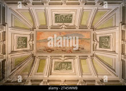 NAPLES, ITALY - APRIL 21, 2023: The ceiling fresco of landscape of Napoli with the stories of Salomon in the Certosa di San Martino Stock Photo