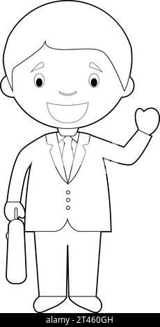 Easy coloring cartoon vector illustration of a businessman. Stock Vector