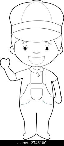 Easy coloring cartoon vector illustration of an engine. Stock Vector