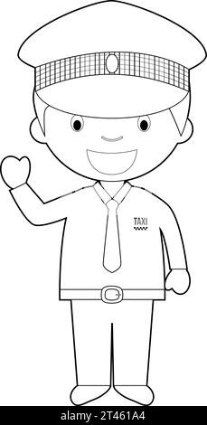 Easy coloring cartoon vector illustration of a taxi driver. Stock Vector