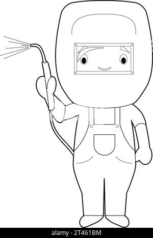 Easy coloring cartoon vector illustration of a welder. Stock Vector