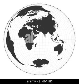 Vector world map. Lambert azimuthal equal-area projection. Plain world geographical map with latitude and longitude lines. Centered to 60deg W longitu Stock Vector