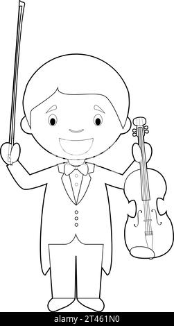 Easy coloring cartoon vector illustration of a classic musician. Stock Vector