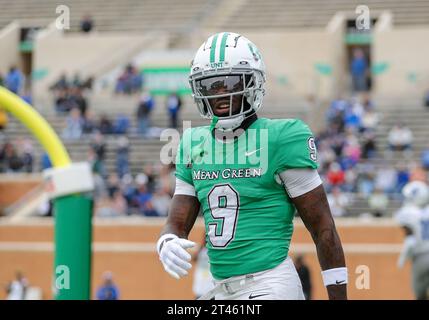 October 28, 2023:.North Texas Mean Green wide receiver Ja'Mori Maclin (9) celebrates a touchdown catch during the fourth quarter of the NCAA Football game between the Memphis Tigers and the North Texas Mean Green at DATCU Stadium in Denton, TX. Ron Lane/CSM Stock Photo