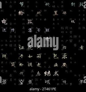Digital letters cover. Random Chinese Simplified Alphabet Letters. Gradient matrix pattern. Soft color theme backgrounds. Tileable horizontally. Stock Vector