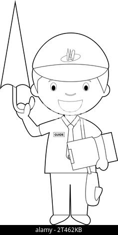 Easy coloring cartoon vector illustration of a touristic guide. Stock Vector