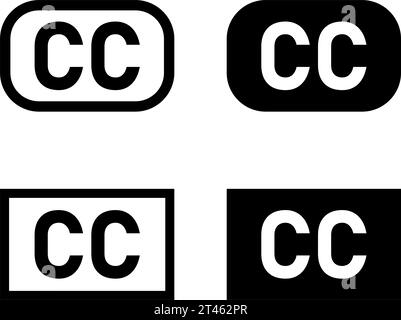 Closed Captioning or CC Sign Subtitles Symbol Solid Black and Line Art Icon Set. Vector Image. Stock Vector
