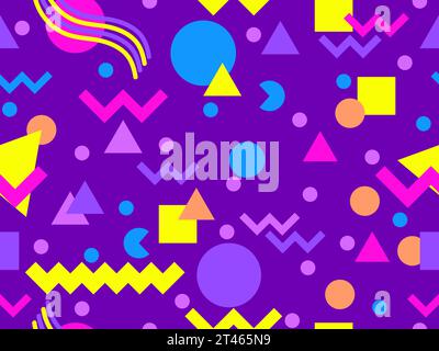Geometric seamless pattern with memphis elements in 80s style. Colorful geometric pattern. Design of promotional products, wrapping paper and printing Stock Vector