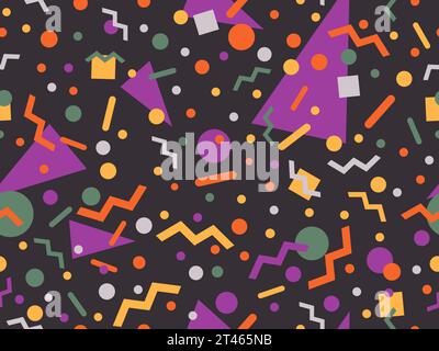 Memphis seamless pattern with geometric shapes in 80s and 90s style. Geometric shapes of different shapes and colors. Design of promotional products, Stock Vector