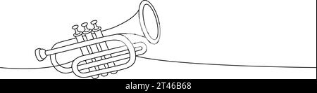 Tuba, trumpet one line continuous drawing. Musical instruments continuous one line illustration. Vector minimalist linear illustration. Stock Vector