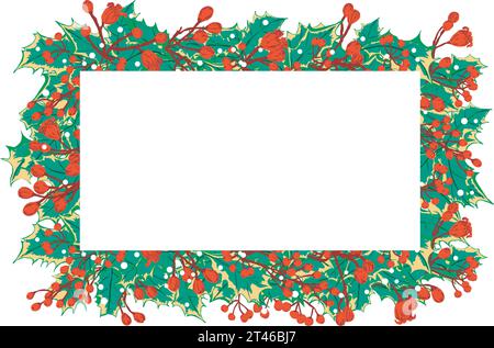 Background, banner or frame of Christmas leaves and fruits. Text space. Christmas theme Stock Vector
